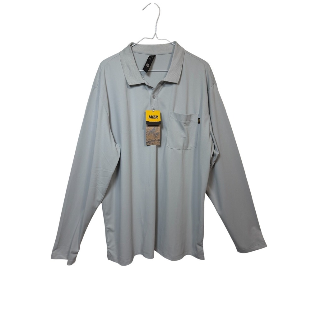 MIER Polo Shirt Mens XXL Light Gray Long Sleeve Performance Pocket Hiking Sport